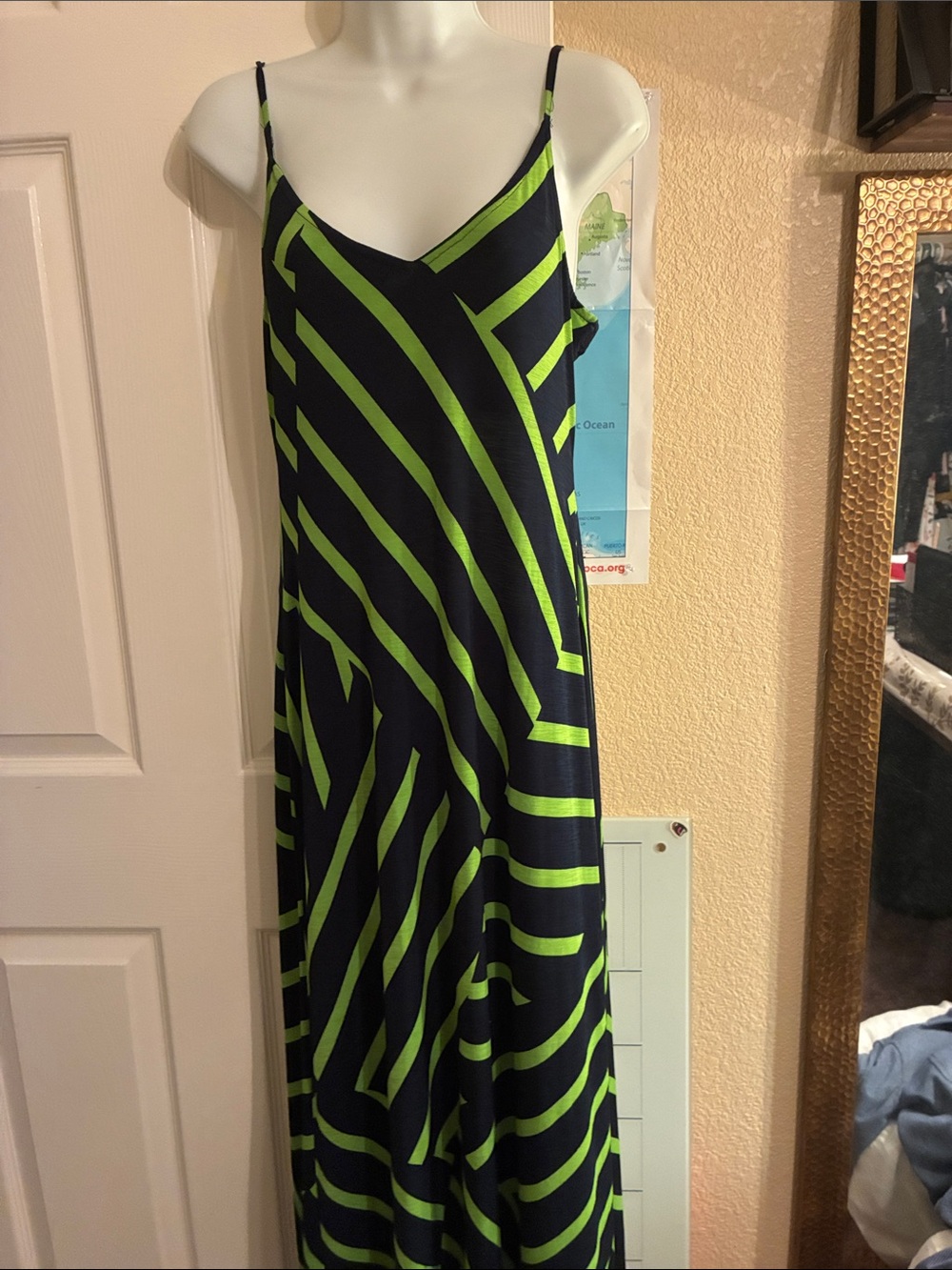 Moa Moa Navy and Lime Green Striped Maxi Dress
